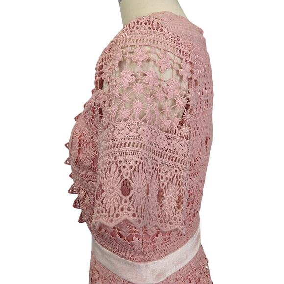 Rachel Parcell Pink Lace Sheath Dress Size S Velvet Coquette Crochet Pencil - Picture 8 of 10